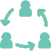 Circular share icon with four user silhouettes representing instant photo sharing from beUtiful Pixels photo booths