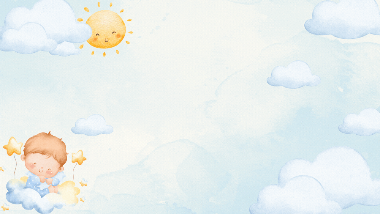 Spencer’s Baby Shower hero image with Here Comes the Son theme in light blue and yellow