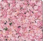 Pink floral 10x10 photo booth backdrop with blush roses and layered soft blooms for elegant event styling.