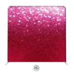Hot pink glitter photo booth backdrop with sparkling texture and soft heart accents for playful romantic event styling.