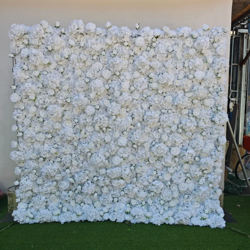 White flower wall backdrop for photo booth rentals in Orange County